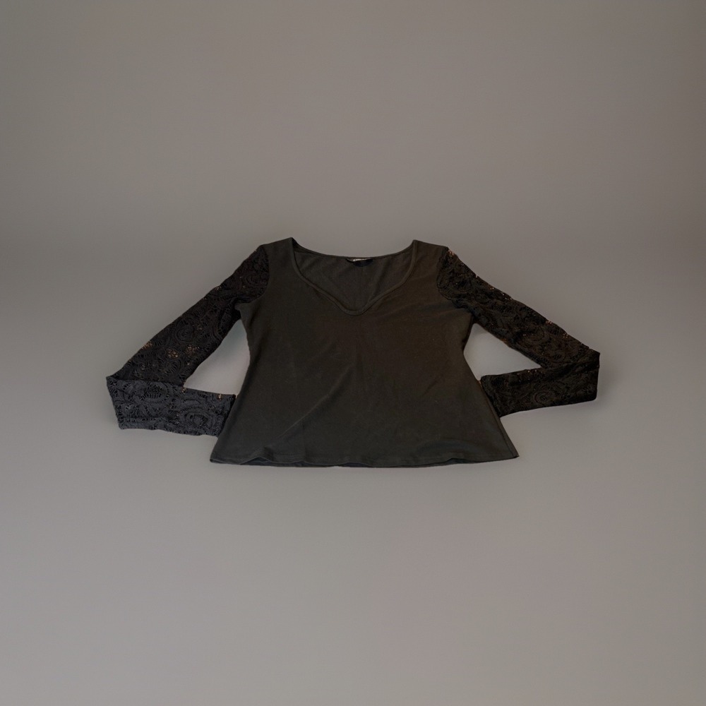 CHICME Black Lace Sleeve Blouse Sz- XL Sheer Floral Long Sleeve Y2K Goth Style